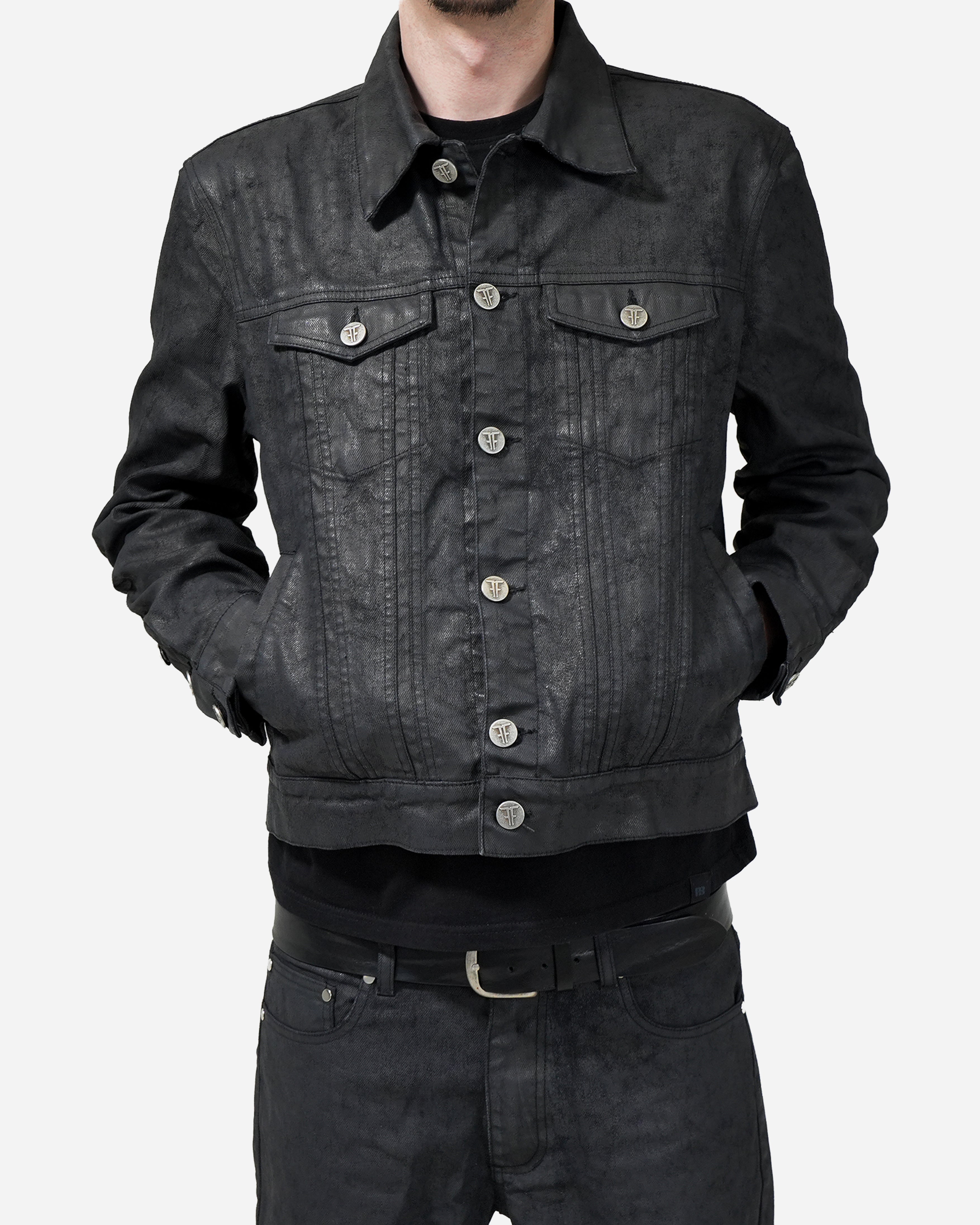 ジャケット・アウター Black Coating Trucker Denim Jacket Obsidian Denim Trucker Jacket – FEITH